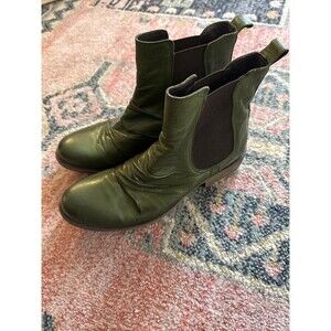 Miz Mooz Lissie Womens Kiwi Antique Leather Ruched Ankle Boots Green US 8.5